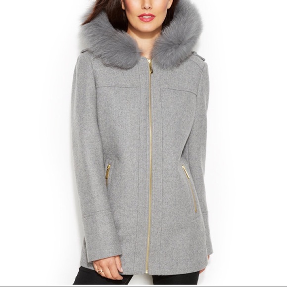 Michael Kors Jackets & Blazers - Michael Kors Grey Wool Coat with Fur Collar